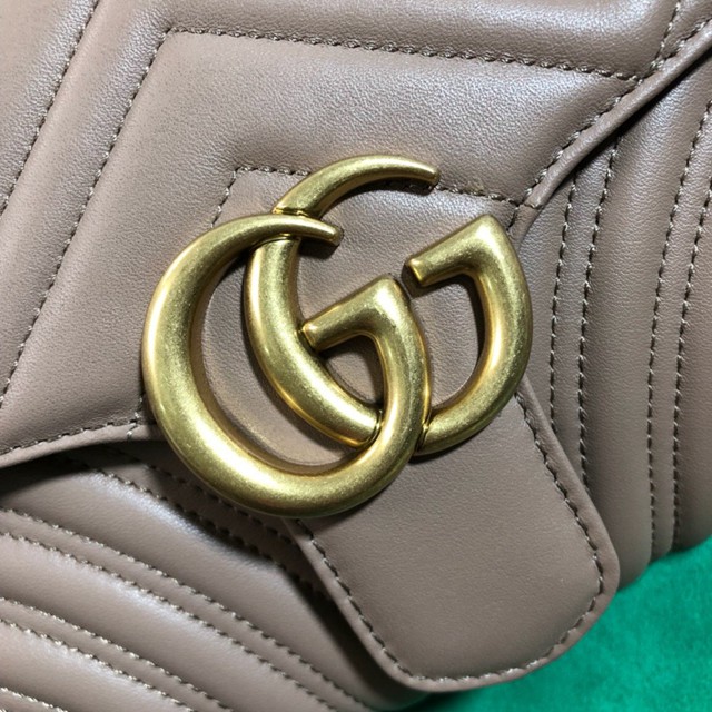 Gucci經典款女包 498079 古馳雙G Marmont系列 Gucci奶茶色牛皮手拿包 Gucci女士手包  gqy2451